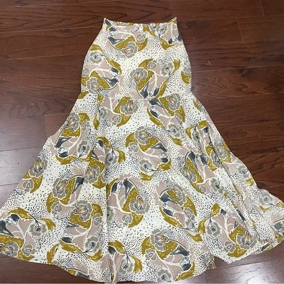 Free People / Pebble Crepe Maxi Skirt / Boho Floral Thigh High Slit Sz 2 - Picture 6 of 11